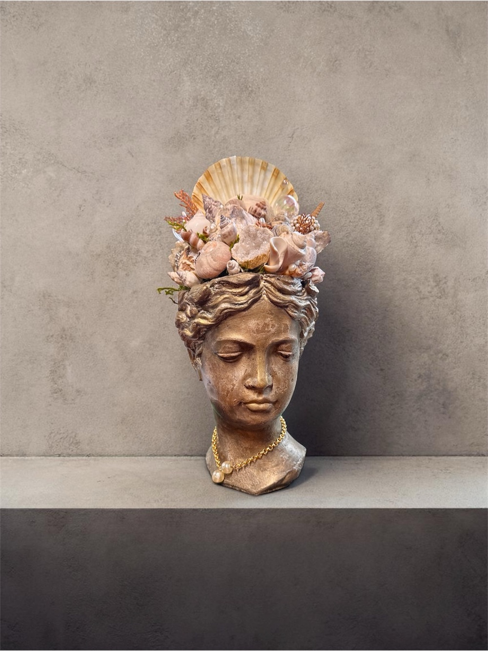 Pearl Tide’ – One-of-a-Kind Coastal Goddess Bust | Vintage-Inspired Art Decor